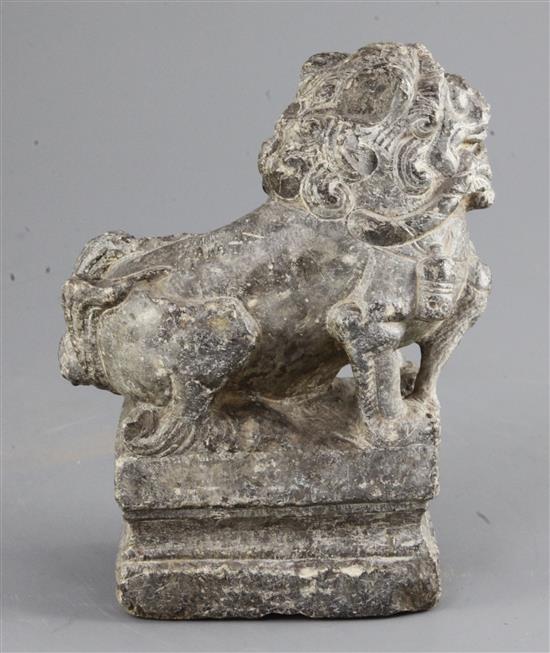 A Chinese grey stone carving of a lion-dog, Ming dynasty or later, height 20cm